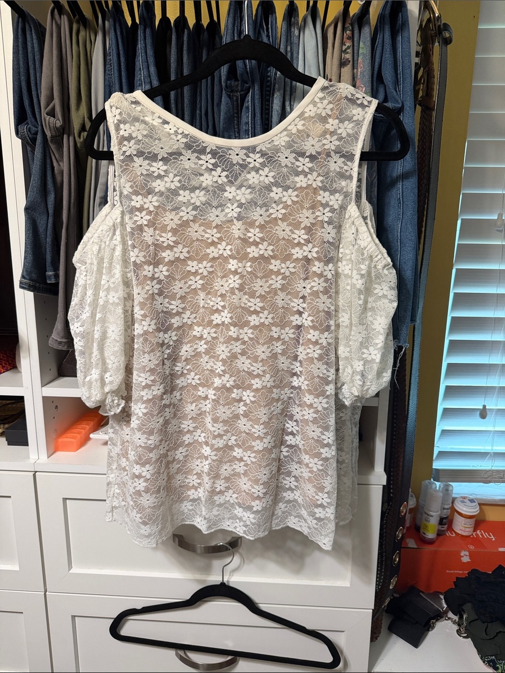 Women's White Lace Cold-Shoulder Top